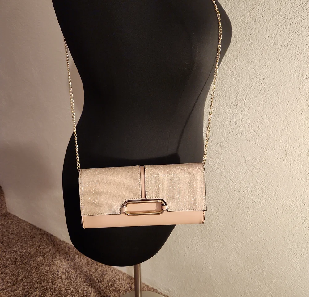 Dorothy Perkins Blush Crossbody Clutch with Gold Chain - Picture 1 of 9